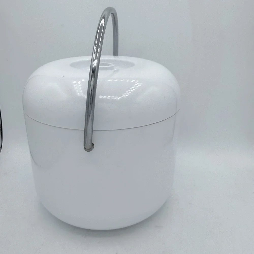 Vintage White Melamine Plastic Ice Bucket Metal Holder‎ Retro